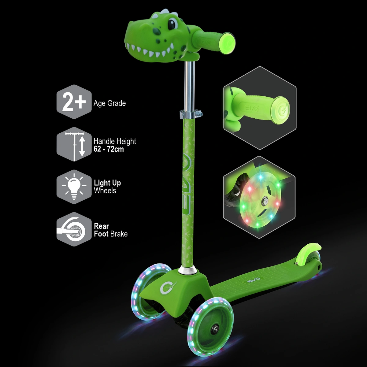 EVO Dino Mini Cruiser 3 Wheel Scooter - Green
