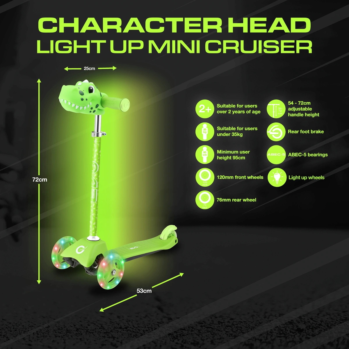 EVO Dino Mini Cruiser 3 Wheel Scooter - Green