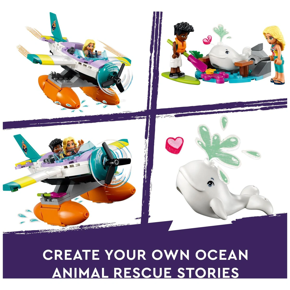 LEGO Friends Sea Rescue Plane Toy with Whale Figure 41752