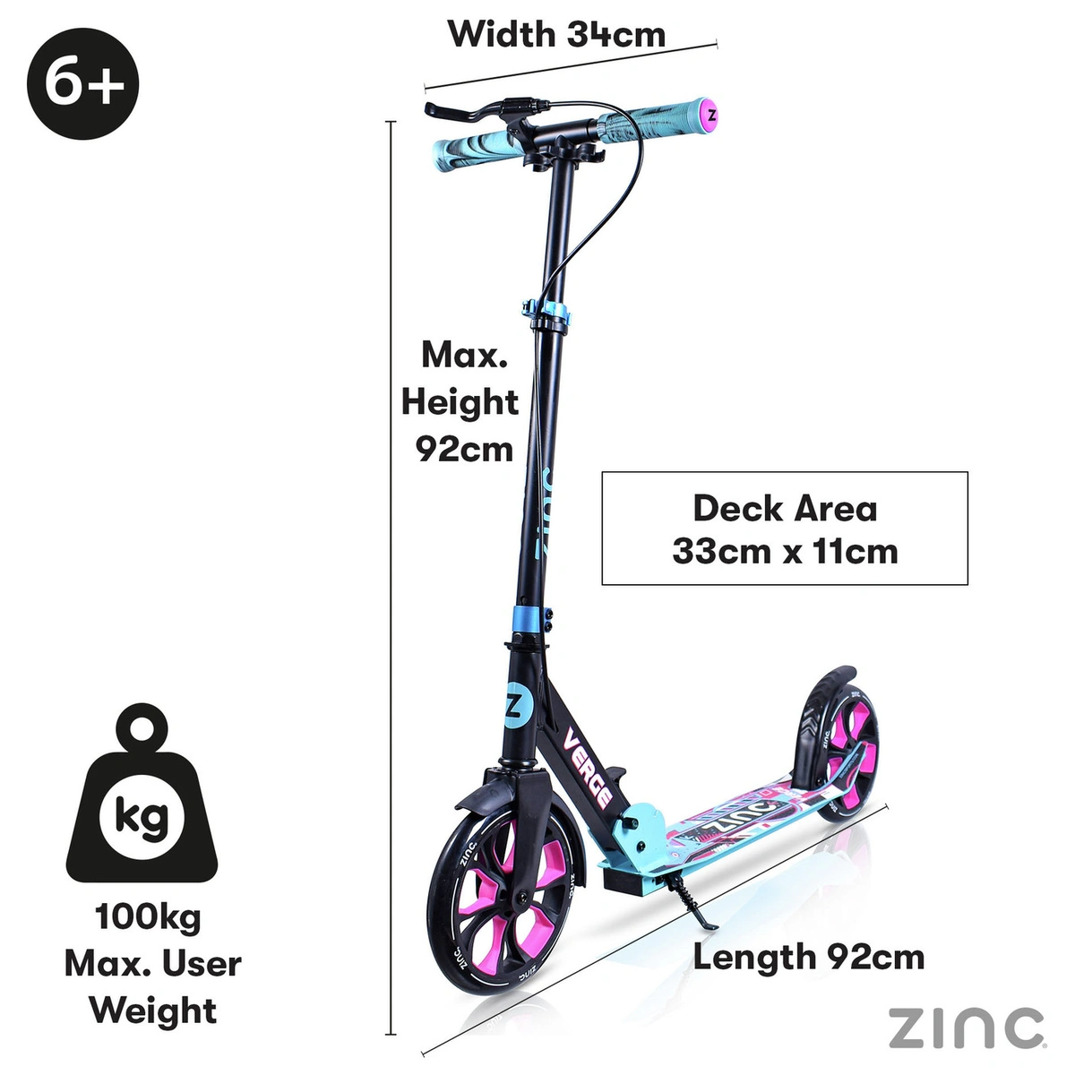 Zinc Verge Pro Foldable Big Wheel Scooter - Pink & Blue