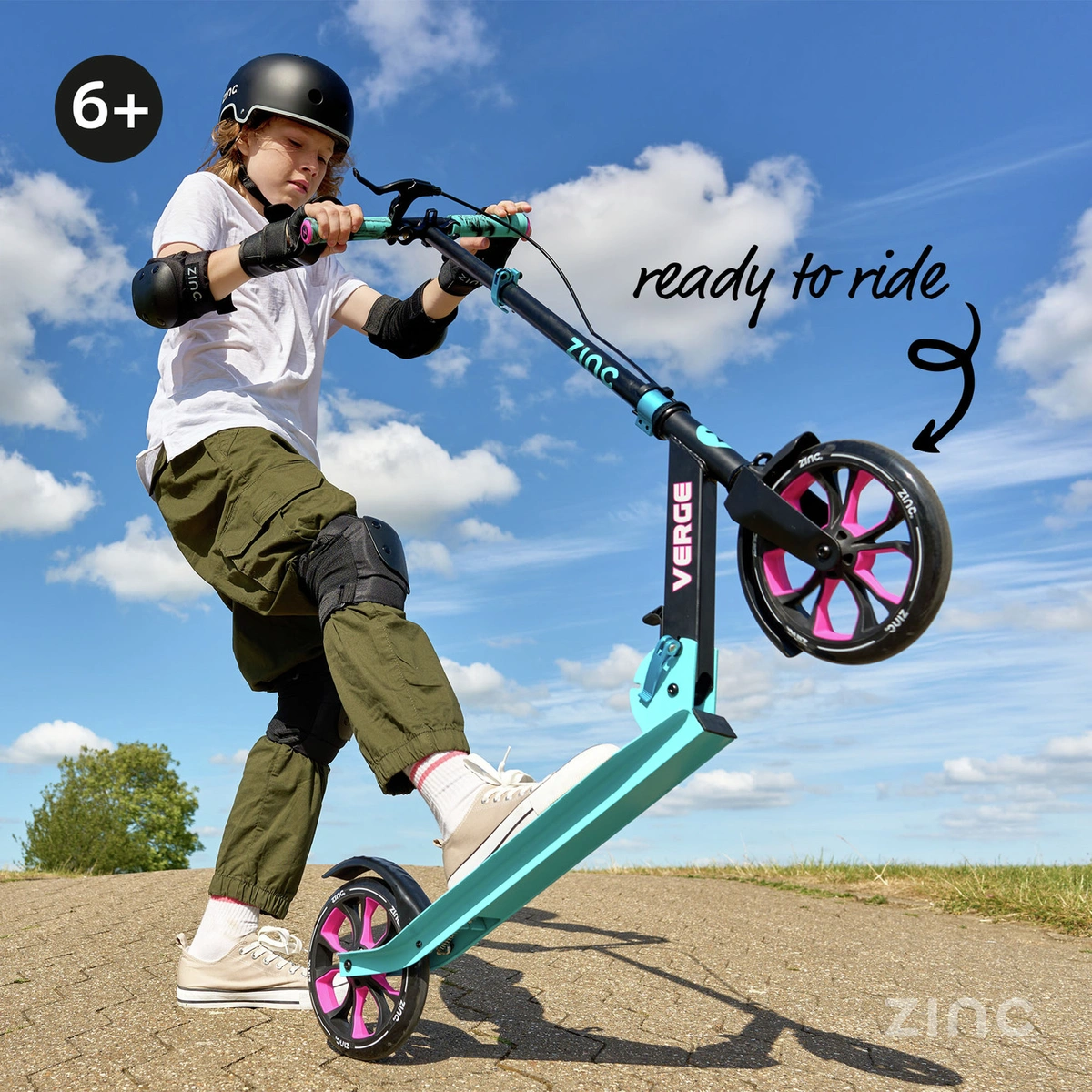 Zinc Verge Pro Foldable Big Wheel Scooter - Pink & Blue