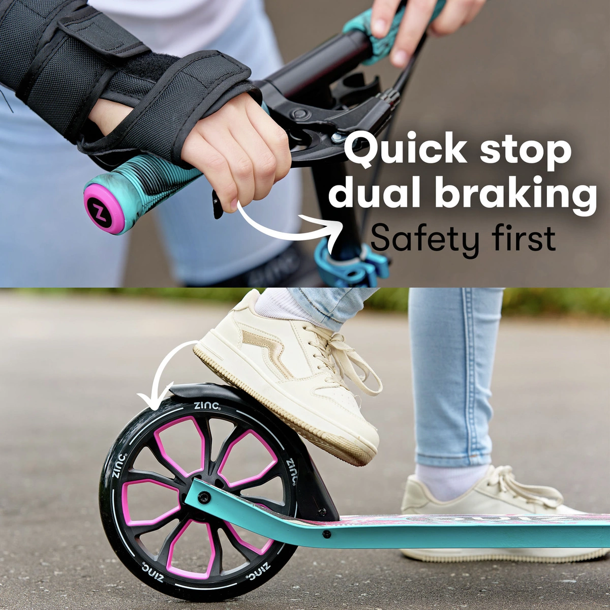 Zinc Verge Pro Foldable Big Wheel Scooter - Pink & Blue