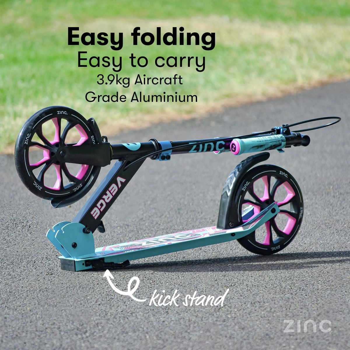 Zinc Verge Pro Foldable Big Wheel Scooter - Pink & Blue
