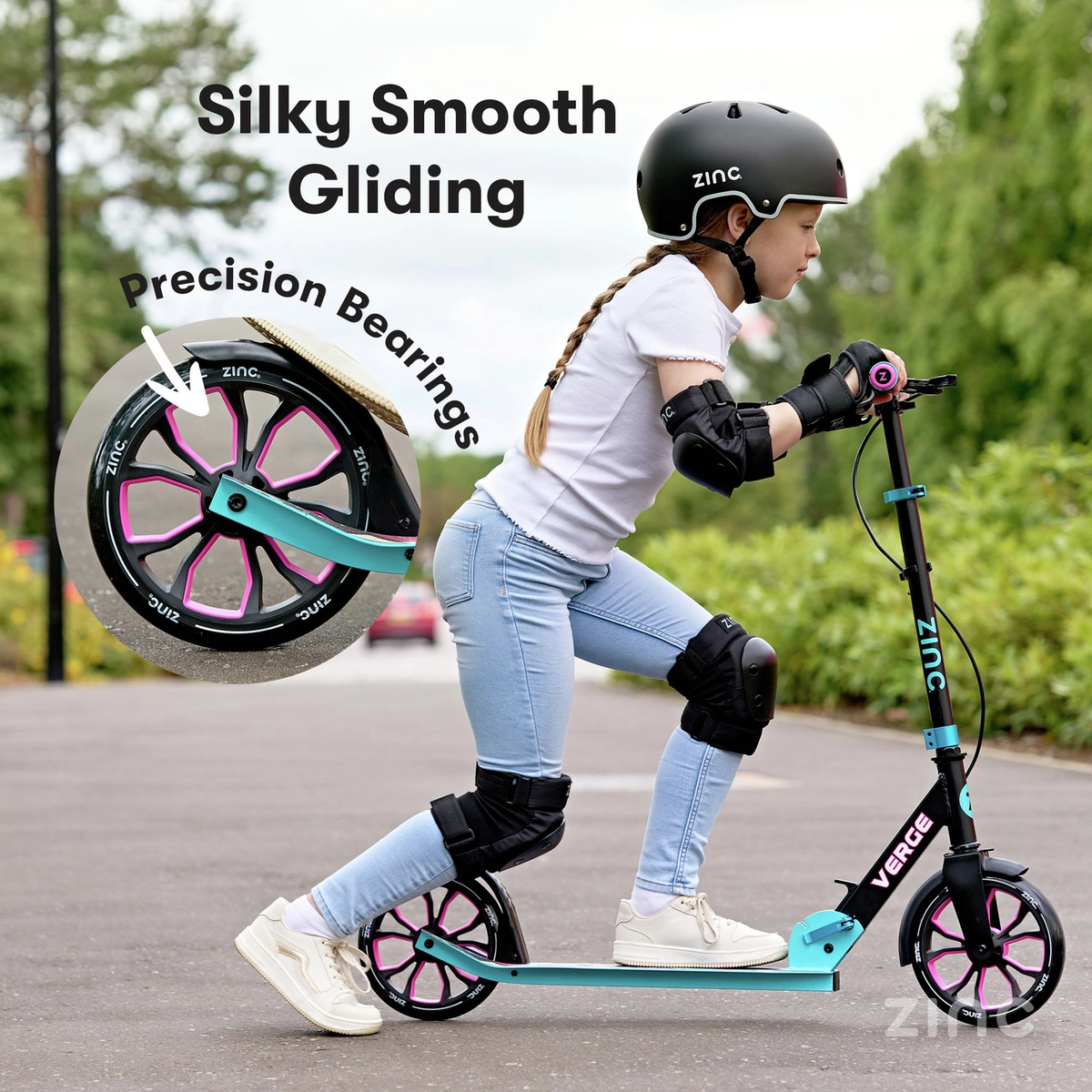 Zinc Verge Pro Foldable Big Wheel Scooter - Pink & Blue