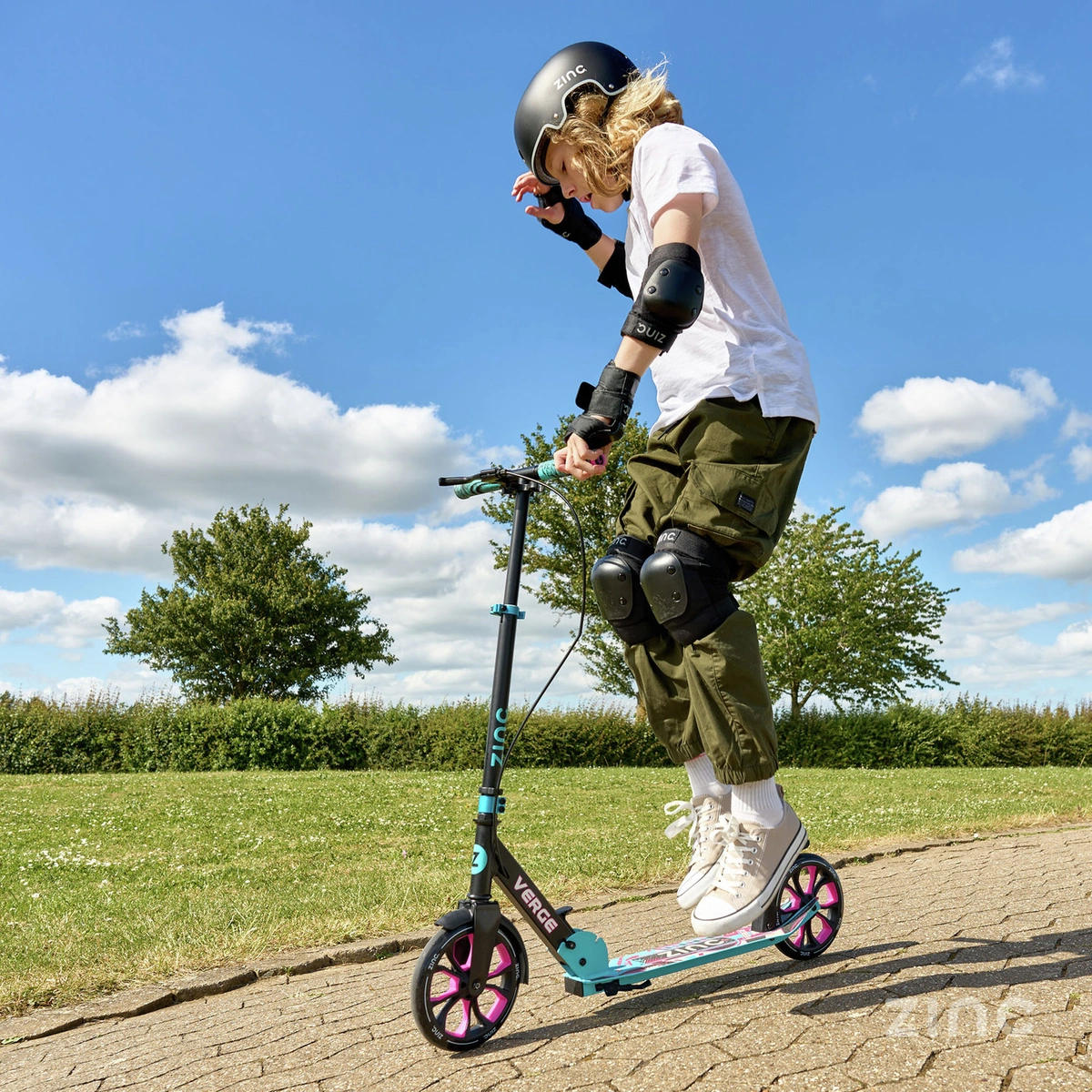 Zinc Verge Pro Foldable Big Wheel Scooter - Pink & Blue