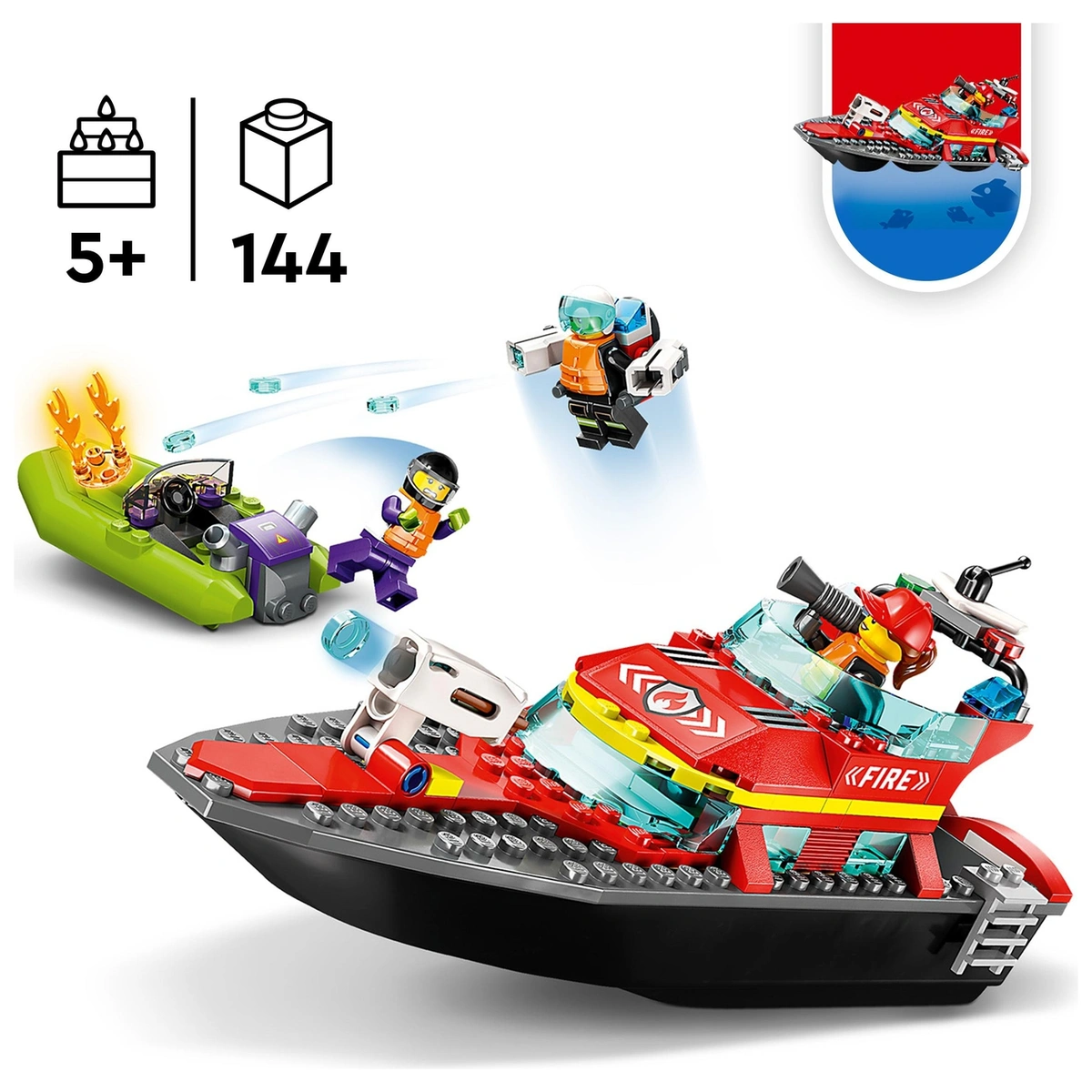 LEGO City Fire Rescue Boat Toy, Floats on Water Set 60373