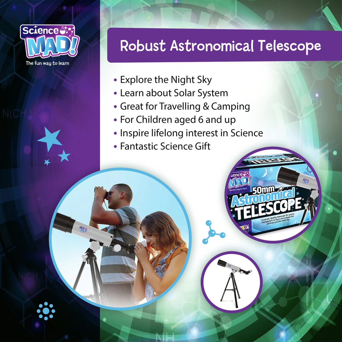 Science Mad 50mm Telescope with Tripod