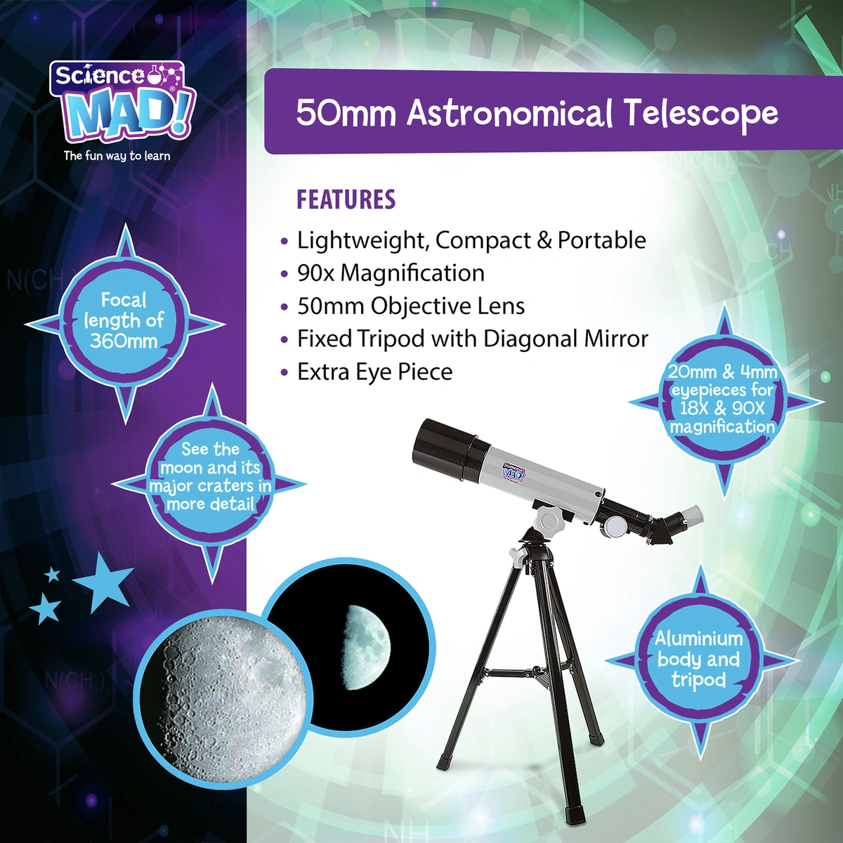 Science Mad 50mm Telescope with Tripod