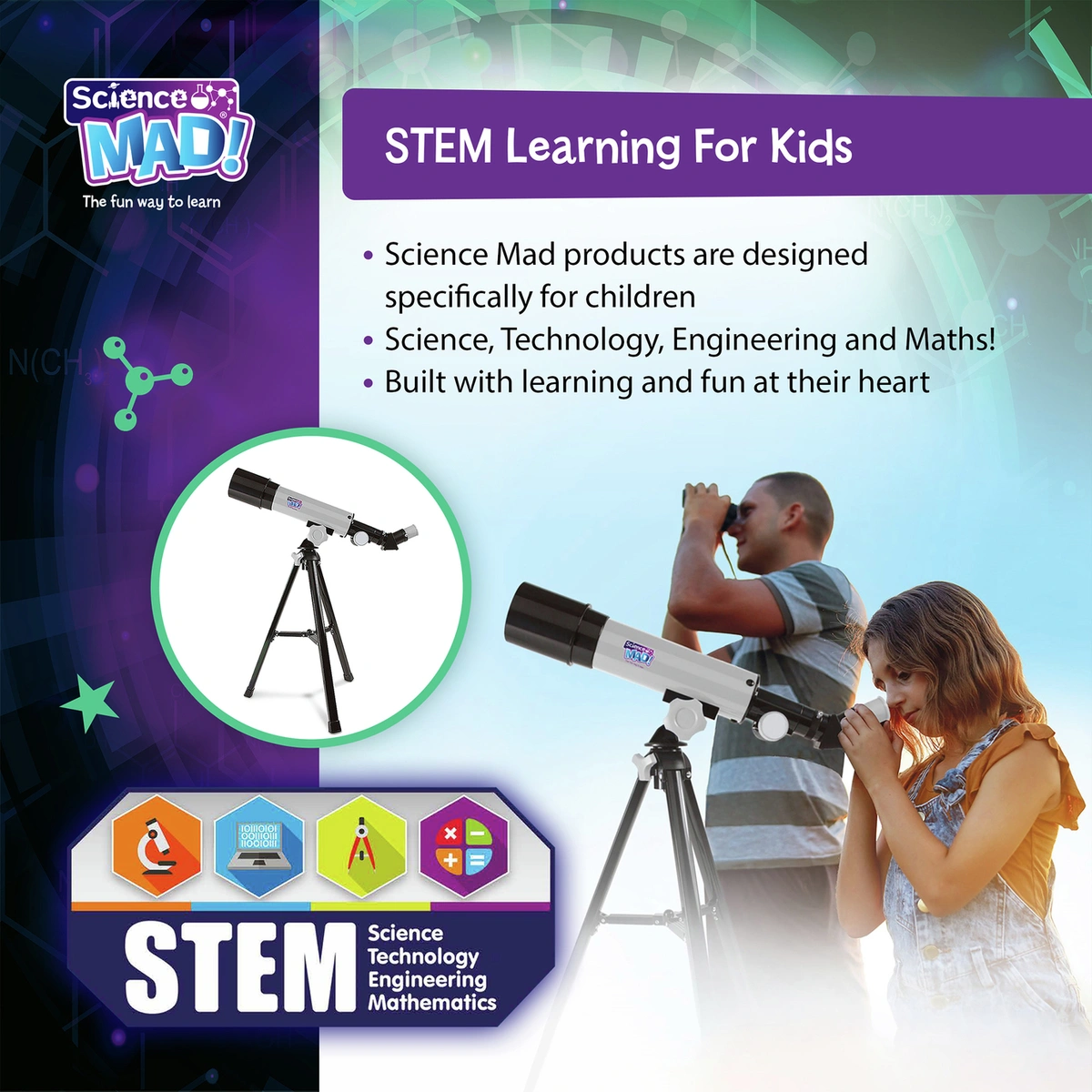 Science Mad 50mm Telescope with Tripod