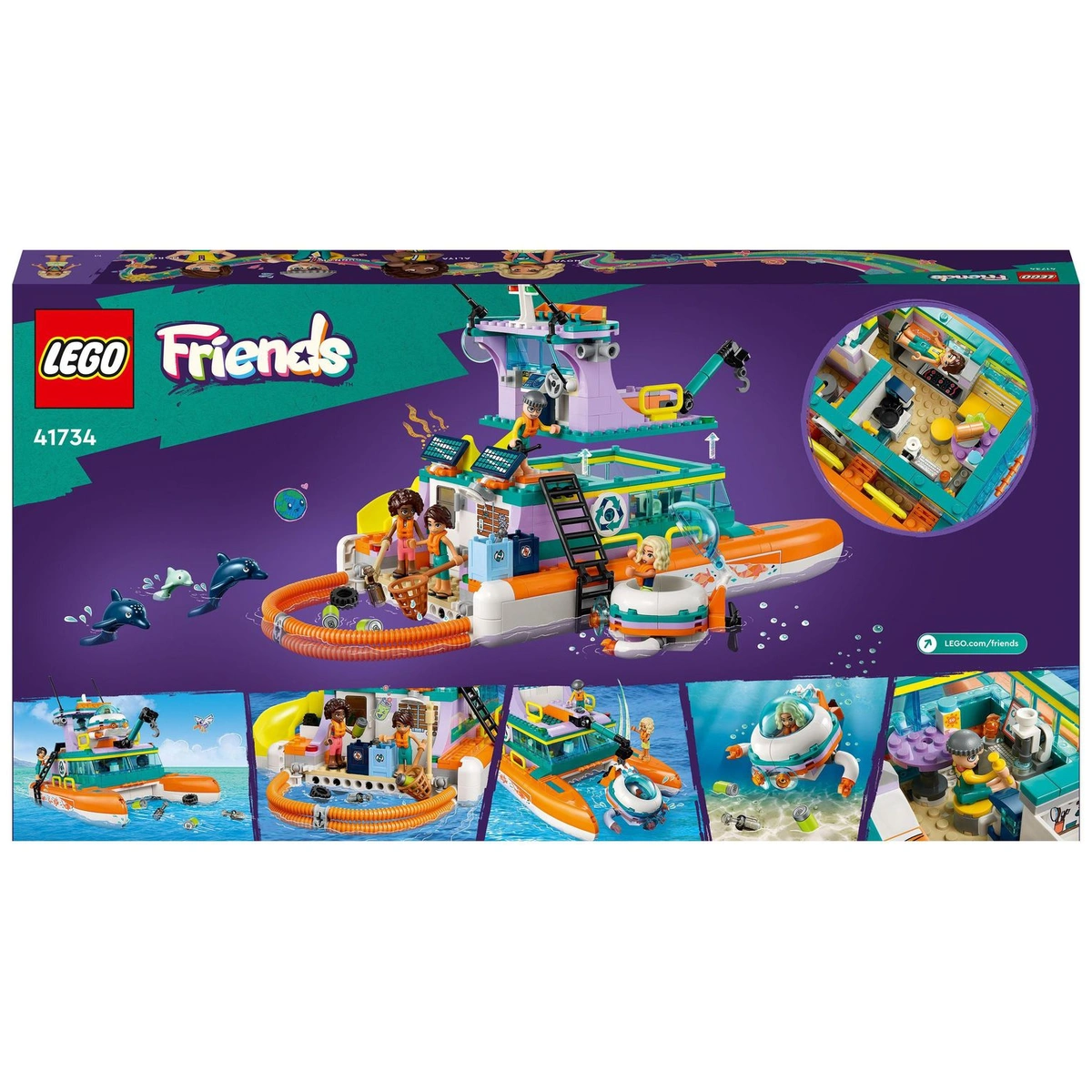 LEGO Friends Sea Rescue Boat Toy with Dolphin Figures 41734