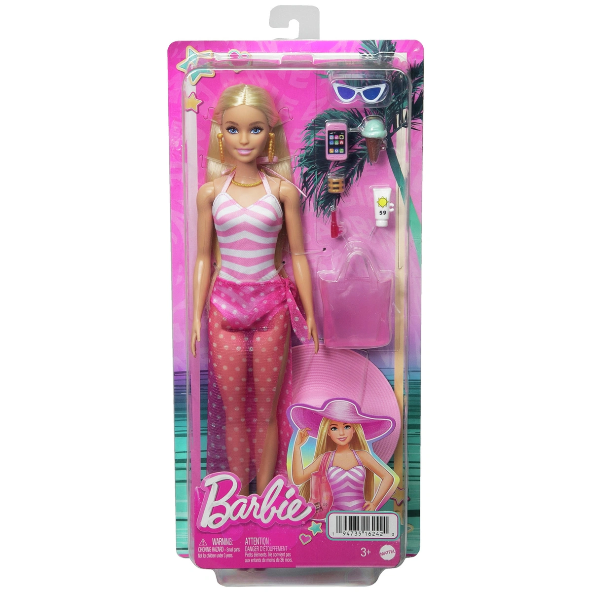 Barbie Doll with Swimsuit and Beach-Themed Accessories -30cm