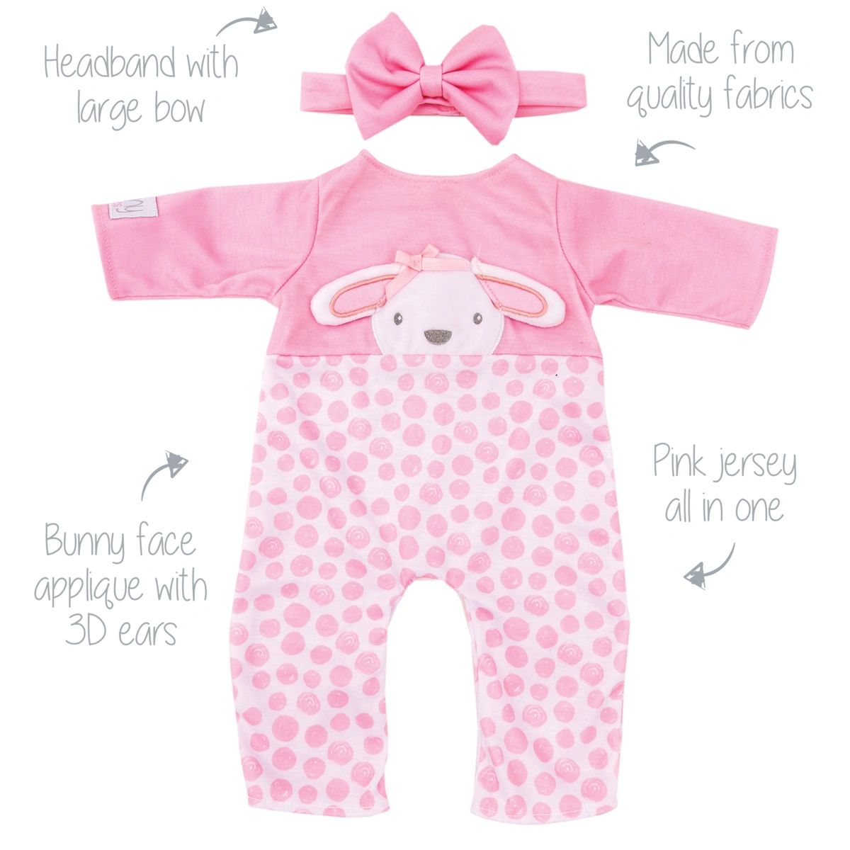 Tiny Treasures Baby Doll in Pink Bunny Outfit
