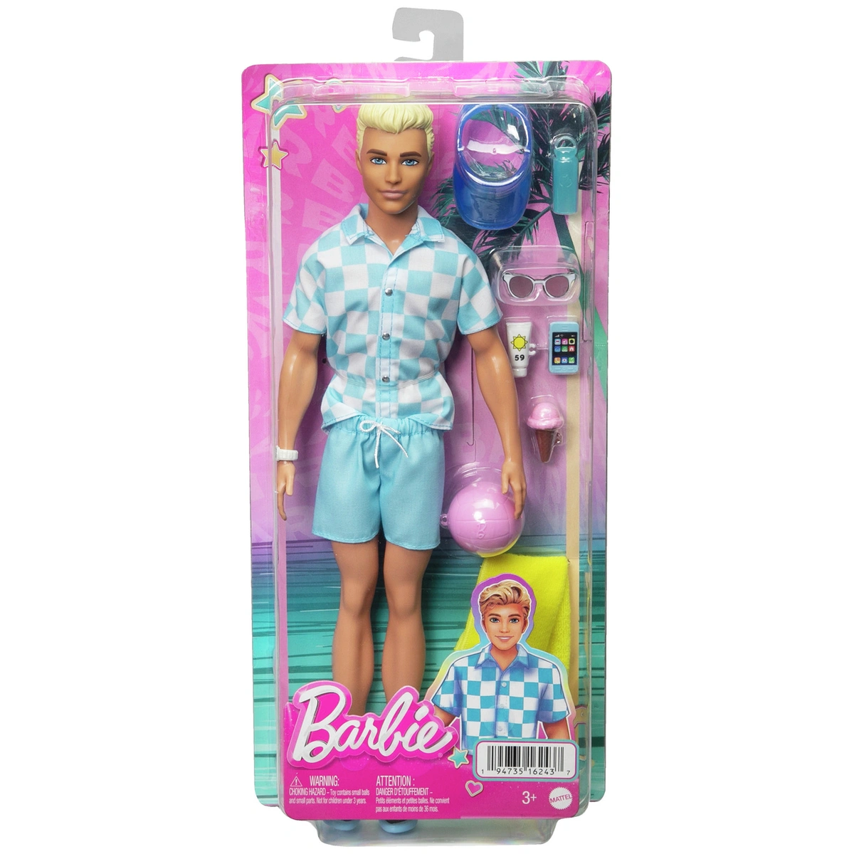 Barbie Ken Doll with Swim Trunks & Beach-Themed Accessories