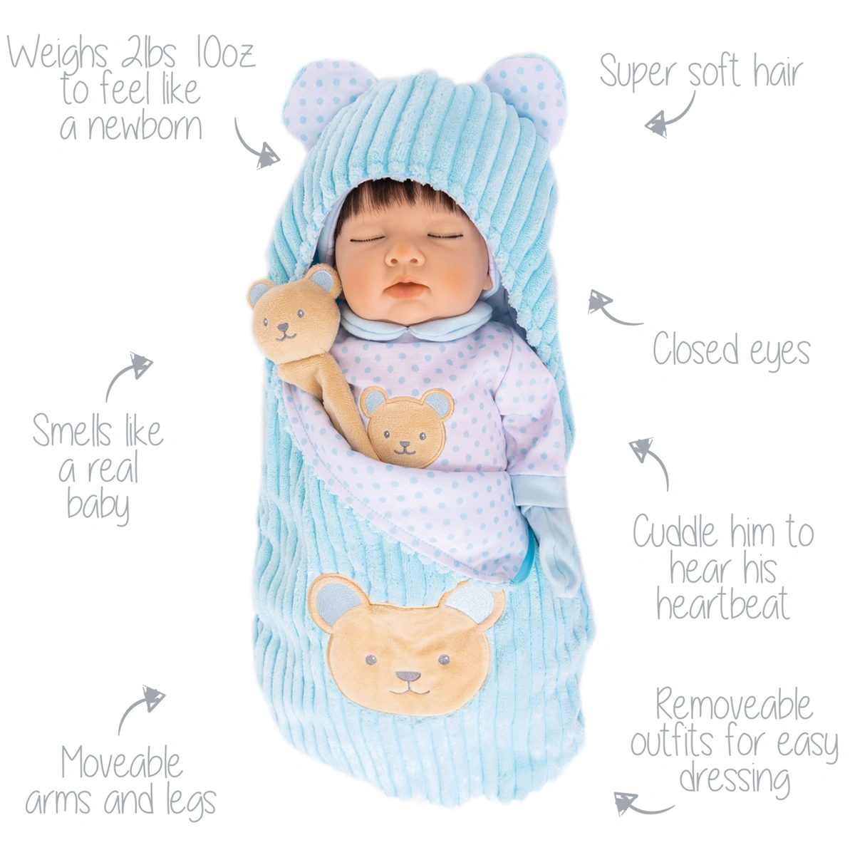 Tiny Treasures Sleepy Little Brother Baby Doll - 17inch/44cm