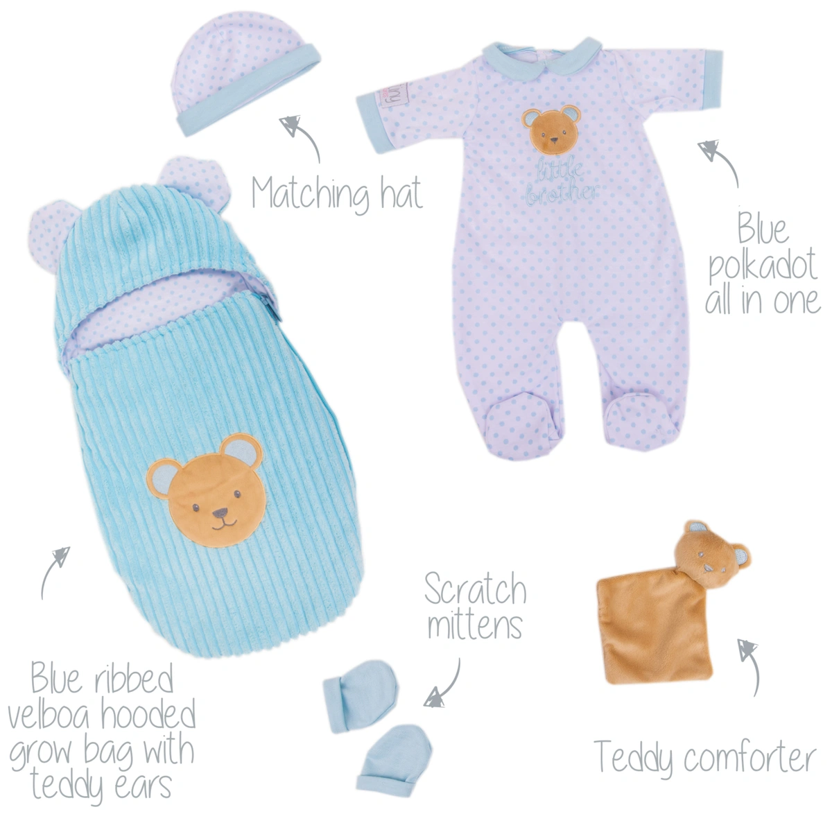 Tiny Treasures Sleepy Little Brother Baby Doll - 17inch/44cm