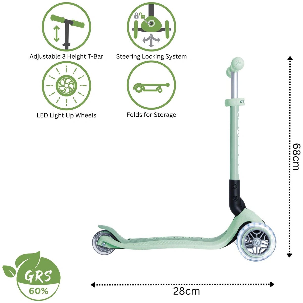 Globber Junior Ecological 3 Wheel Scooter - Pistachio