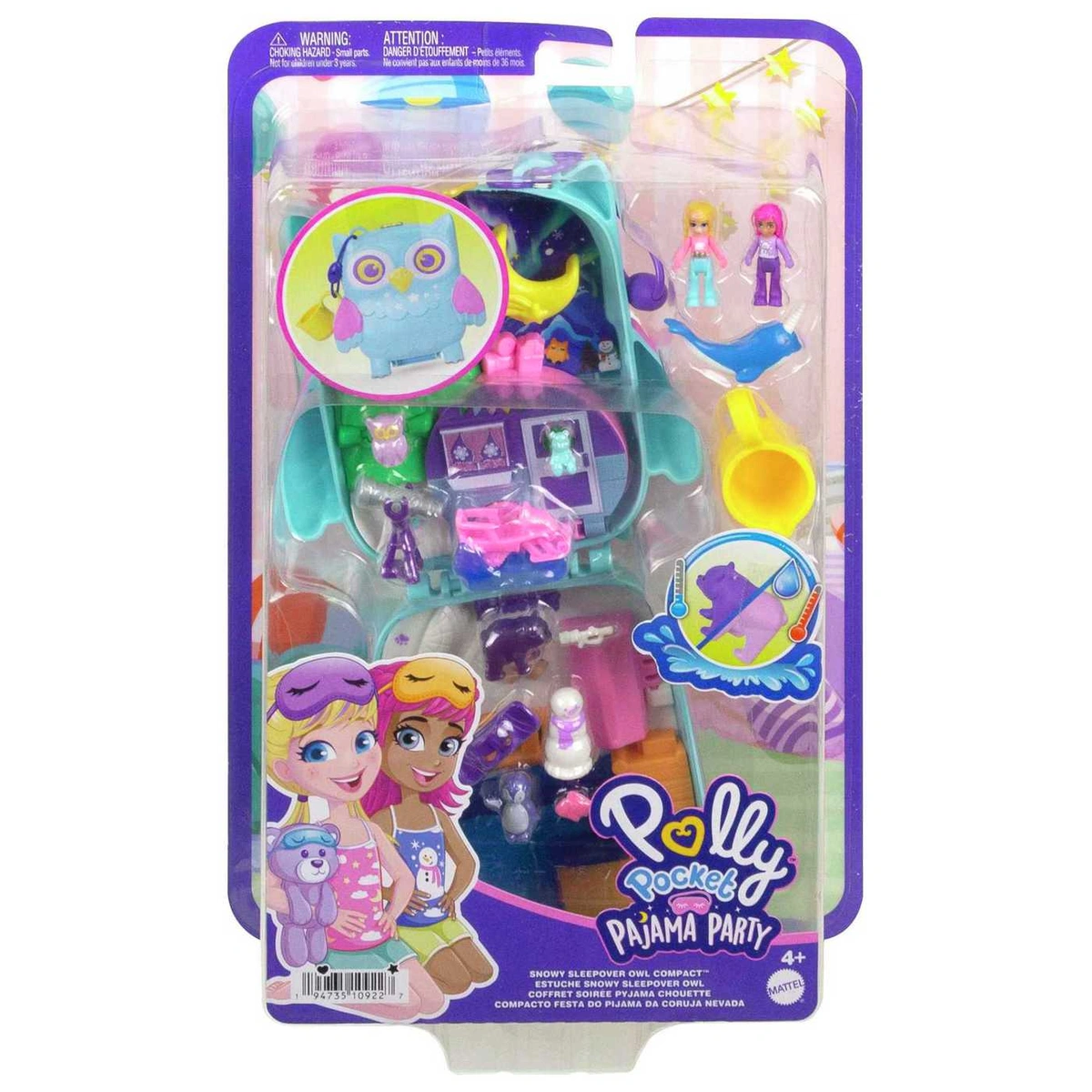 Polly Pocket Snowy Sleepover Owl Compact Micro Doll Playset