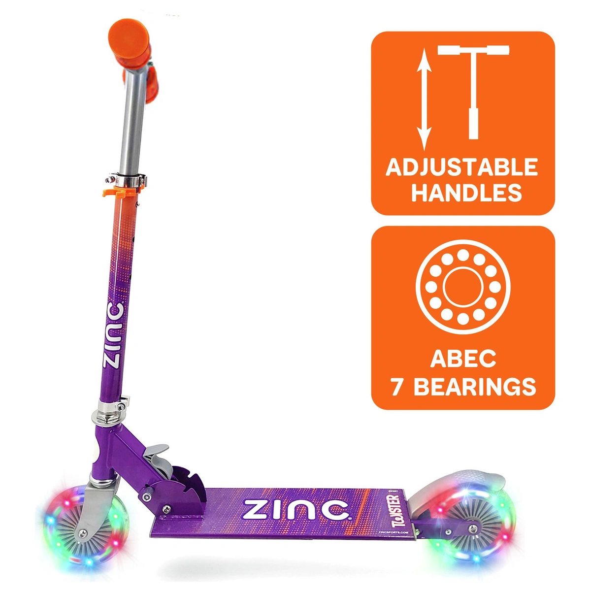 Zinc Twister Light Up Foldable 2 Wheel Scooter - Purple