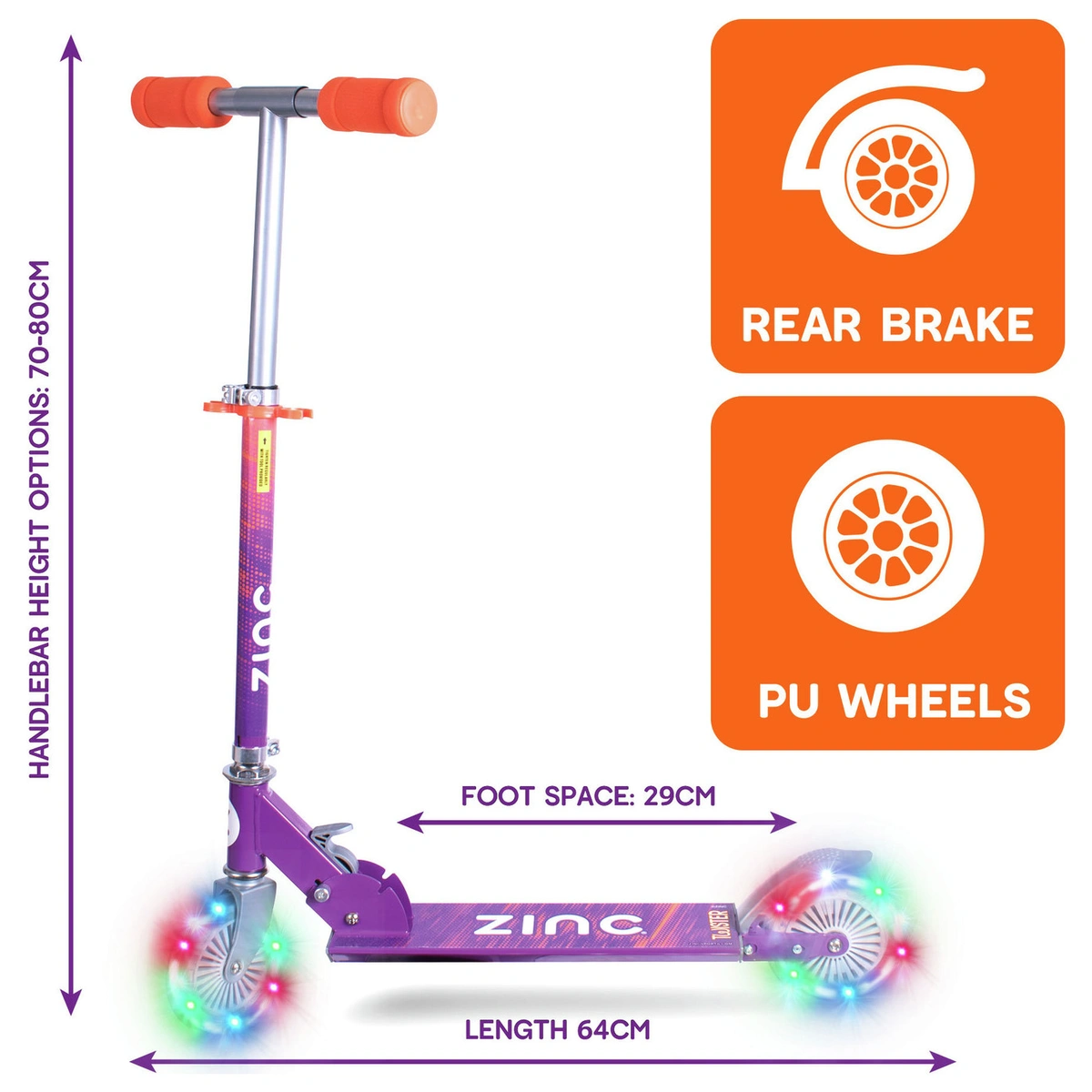 Zinc Twister Light Up Foldable 2 Wheel Scooter - Purple