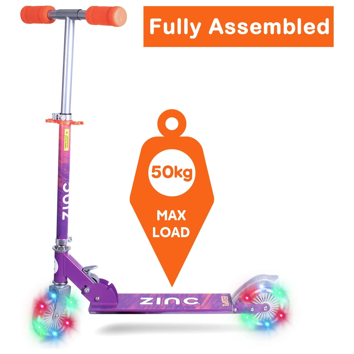Zinc Twister Light Up Foldable 2 Wheel Scooter - Purple