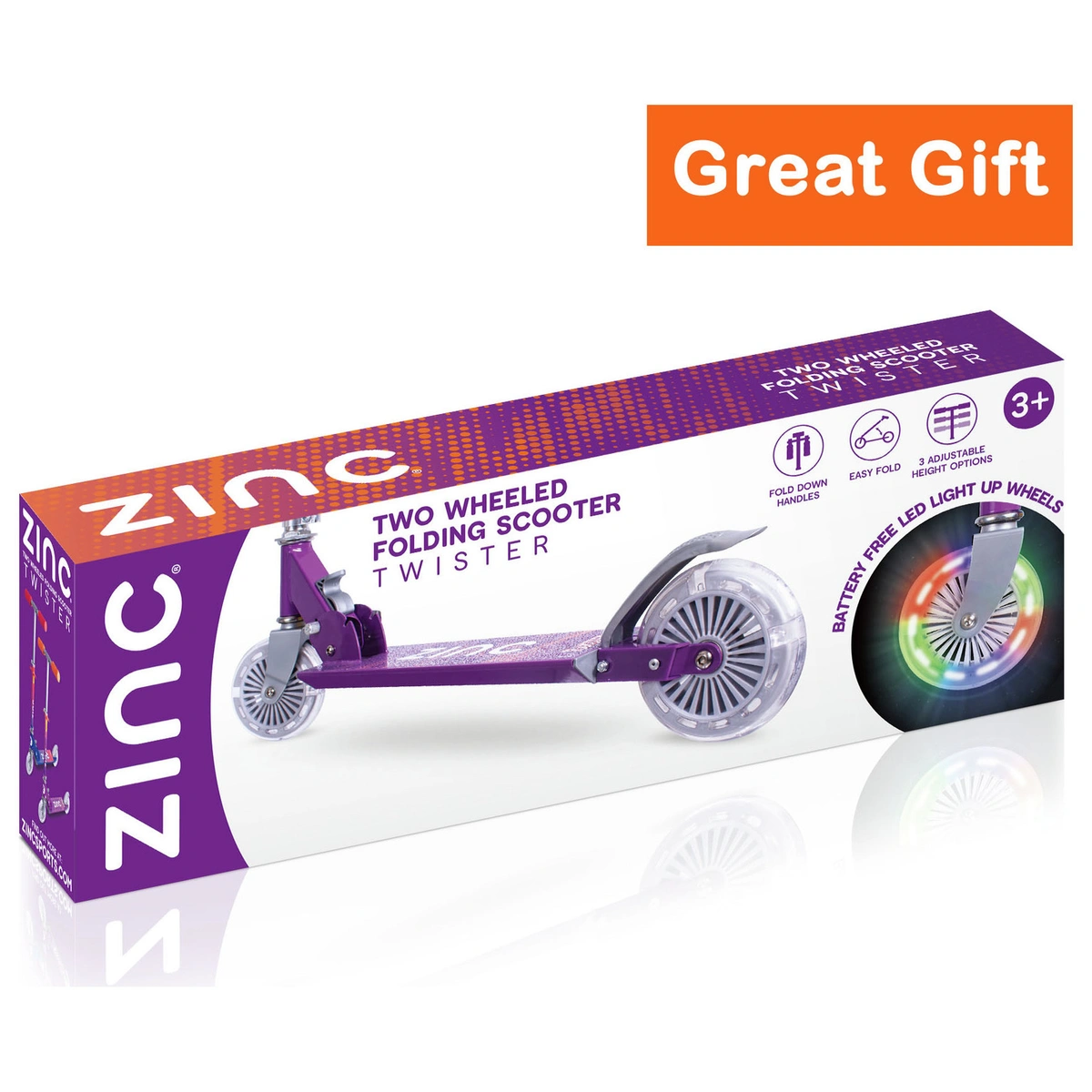 Zinc Twister Light Up Foldable 2 Wheel Scooter - Purple