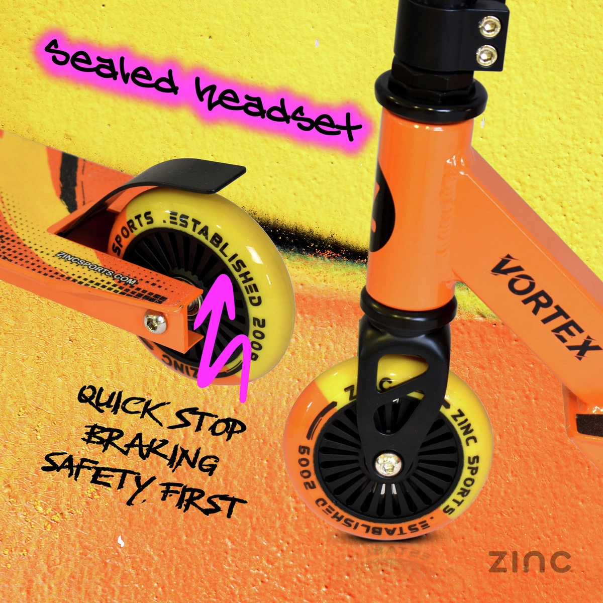 Zinc Vortex Kids Stunt Scooter - Yellow/ Orange