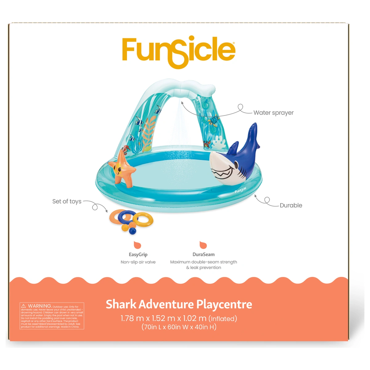 Funsicle 5.8ft Shark Play Centre Paddling Pool - 97L