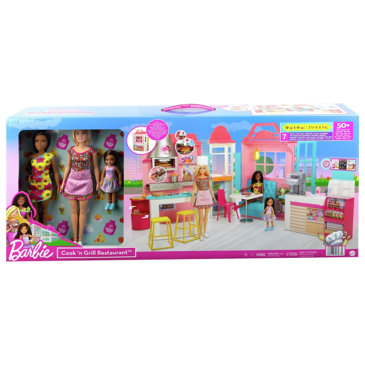 Barbie Cook 'n Grill Restaurant Playset with 3 Dolls