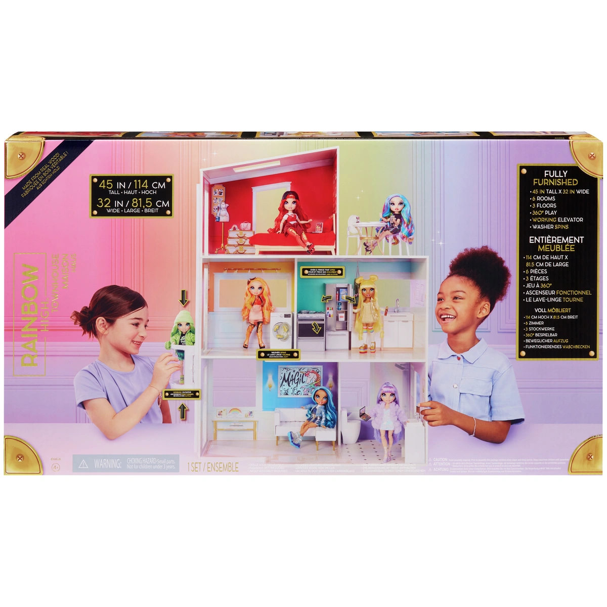 Rainbow High Townhouse- 3-Story Wood Dollhouse Playset