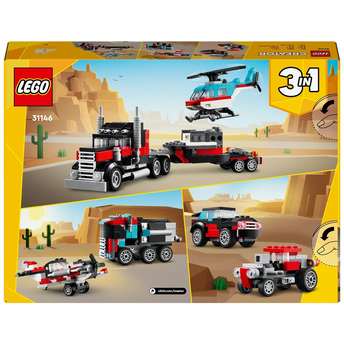 LEGO Creator 3in1 Flatbed Truck with Helicopter Toy 31146