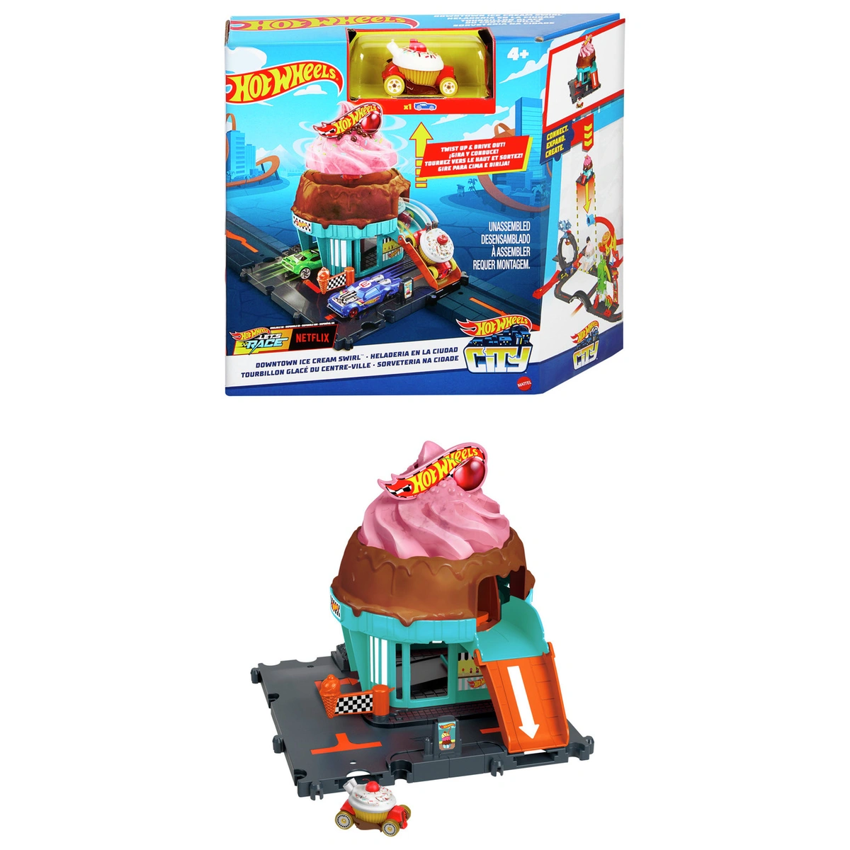 Hot Wheels City Downtown Ice Cream Swirl Vehicle Playset