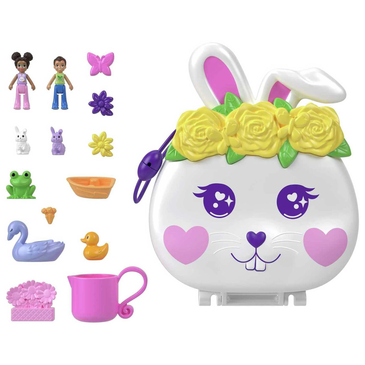 Polly Pocket Flower Garden Bunny Compact Micro Doll Playset