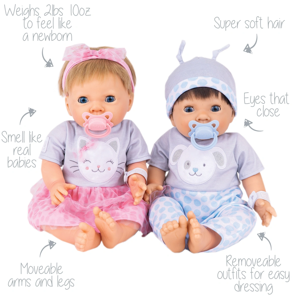 Tiny Treasures Puppy & Kitten Twin Baby Dolls Set - 44cm