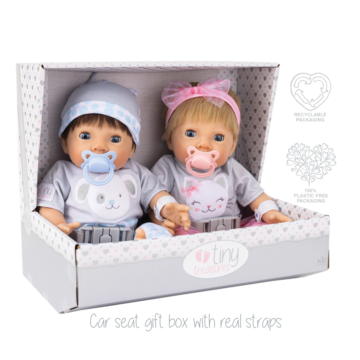 Tiny Treasures Puppy & Kitten Twin Baby Dolls Set - 44cm