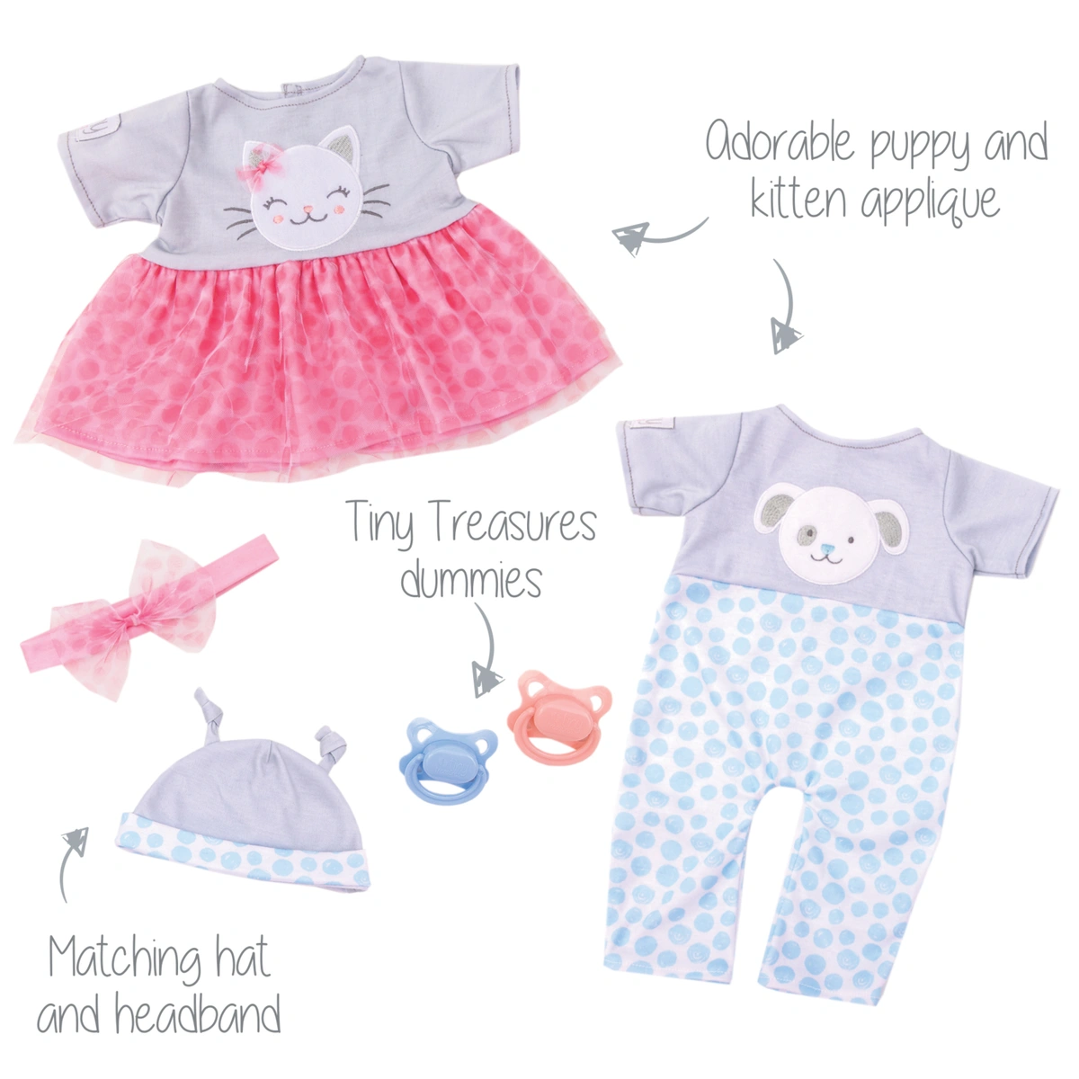 Tiny Treasures Puppy & Kitten Twin Baby Dolls Set - 44cm