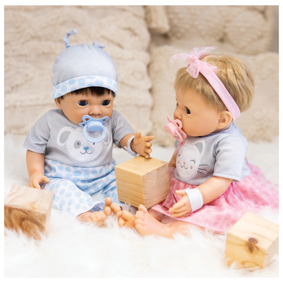 Tiny Treasures Puppy & Kitten Twin Baby Dolls Set - 44cm
