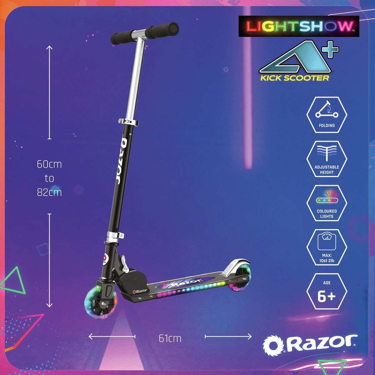 Razor A+ Lightshow Foldable Light Up Scooter - Black