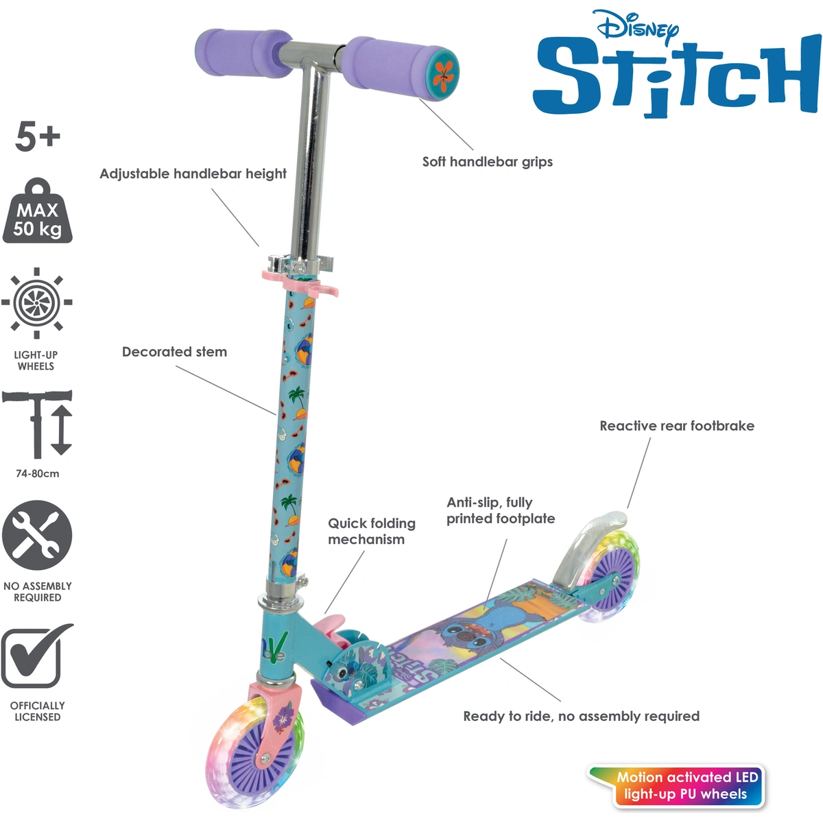 Disney Stitch Kids Foldable 2 Wheel Scooter