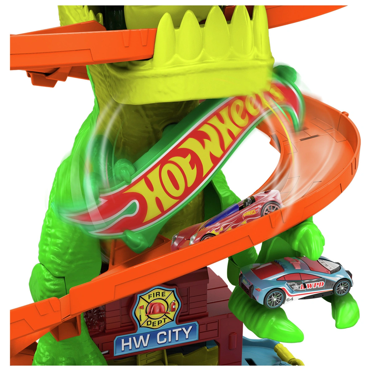 Hot Wheels City Car Track Set, T-Rex Blaze Battle Playset