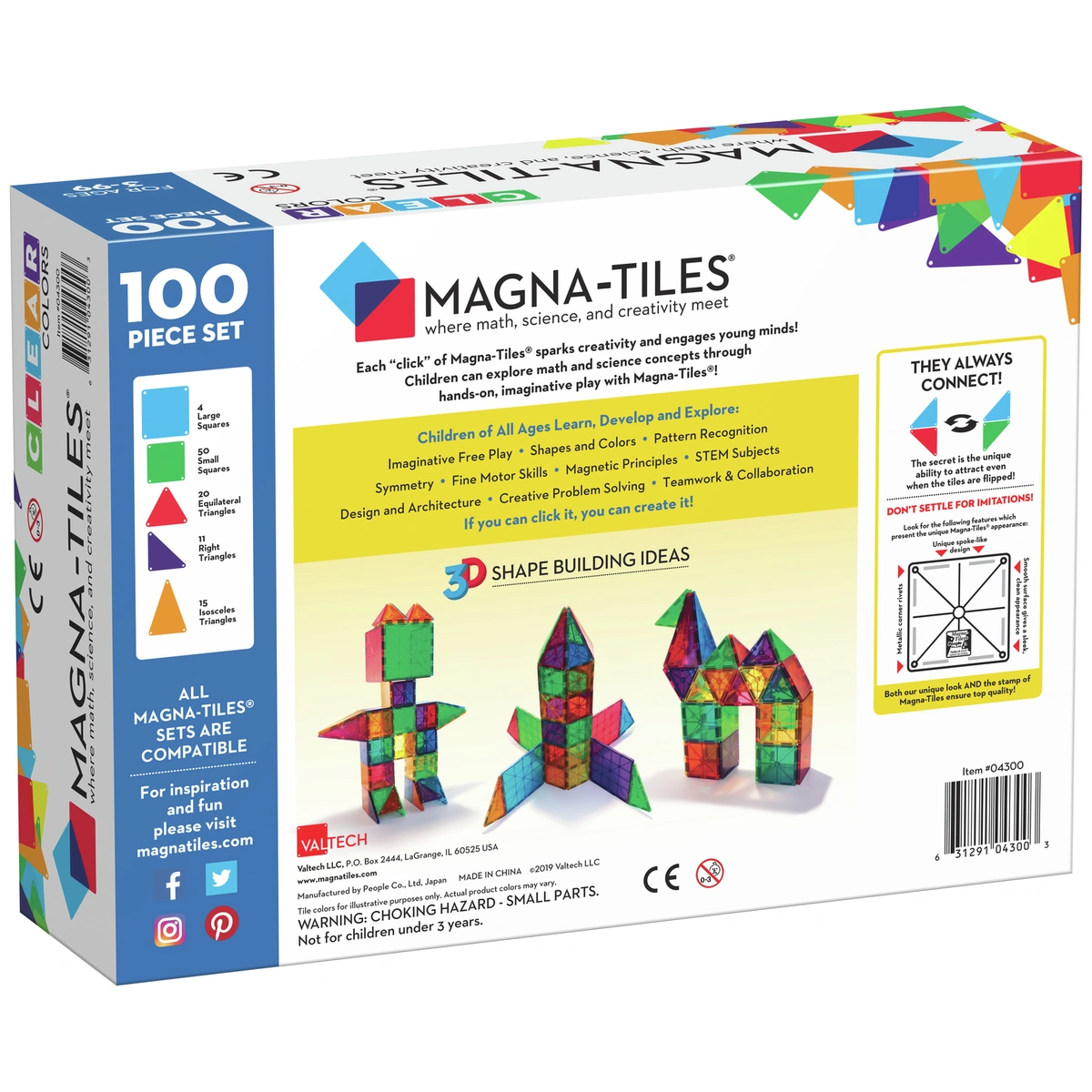 Magna-Tiles Clear 100 Pieces Set Magnetic Toy