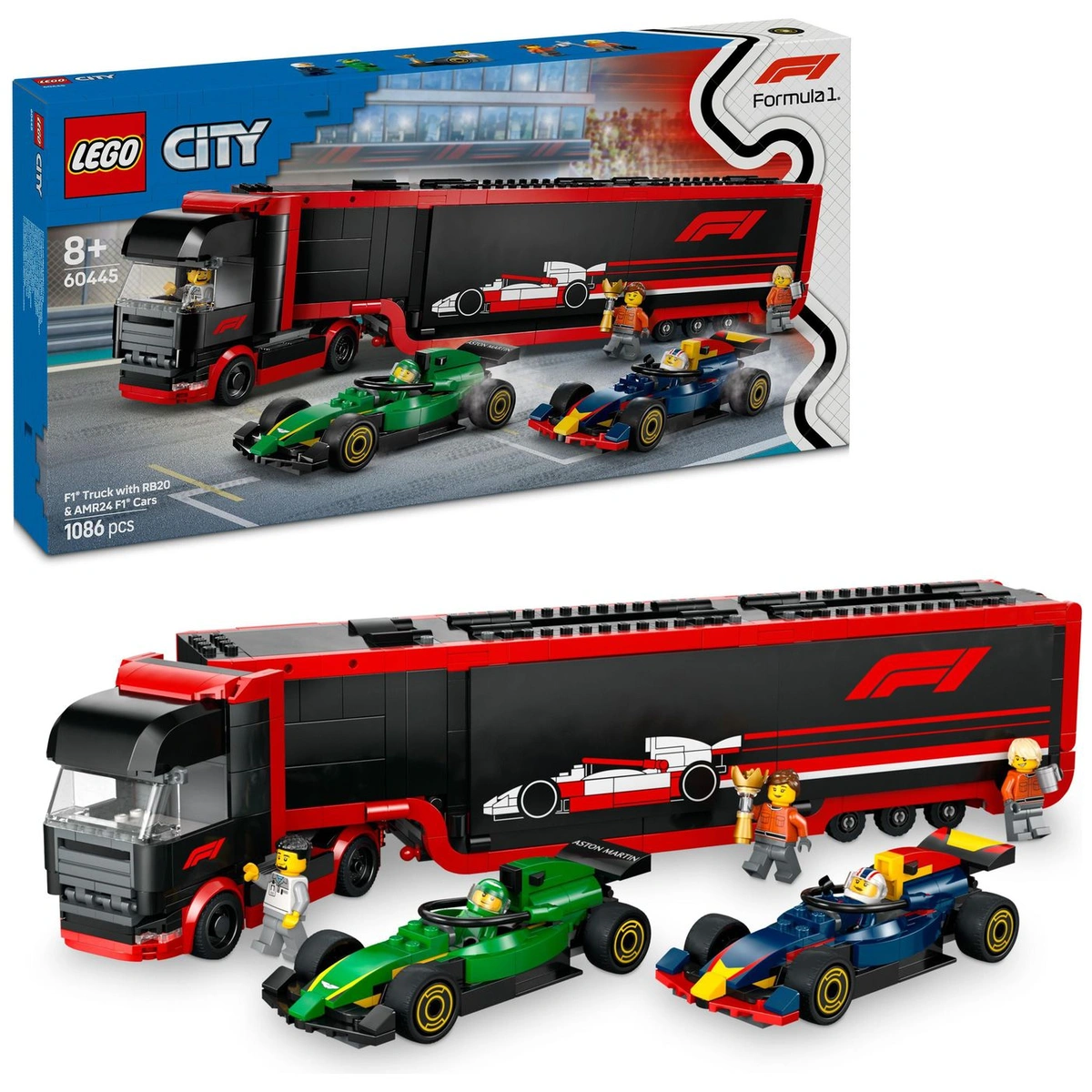 LEGO City F1 Truck with RB20 & AMR24 F1 Cars Playset 60445