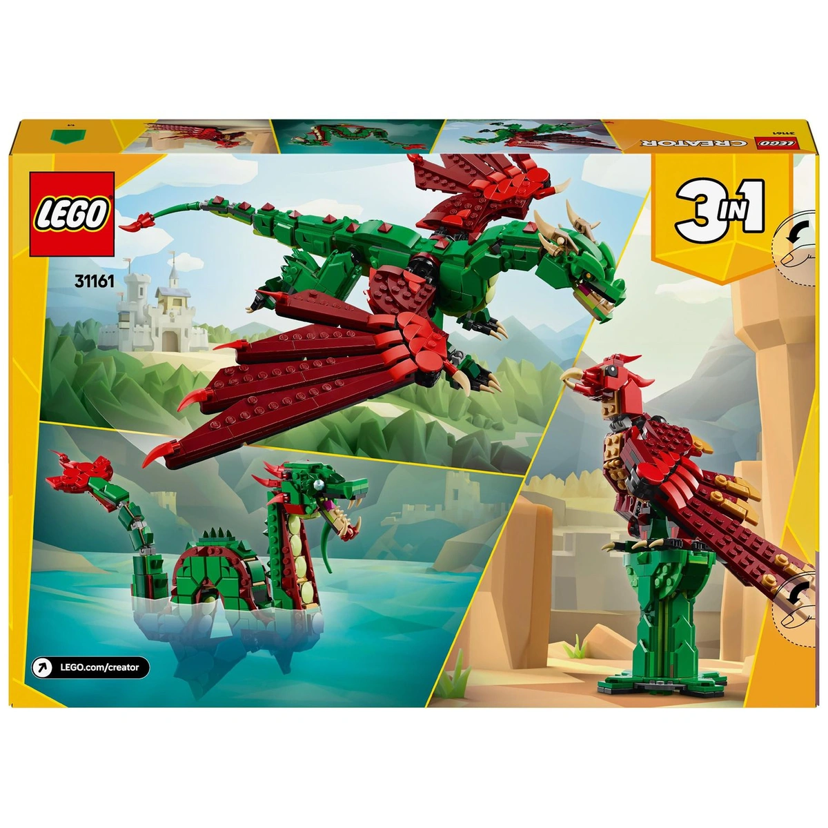 LEGO Creator 3in1 Medieval Dragon Figure, Creative Toy 31161