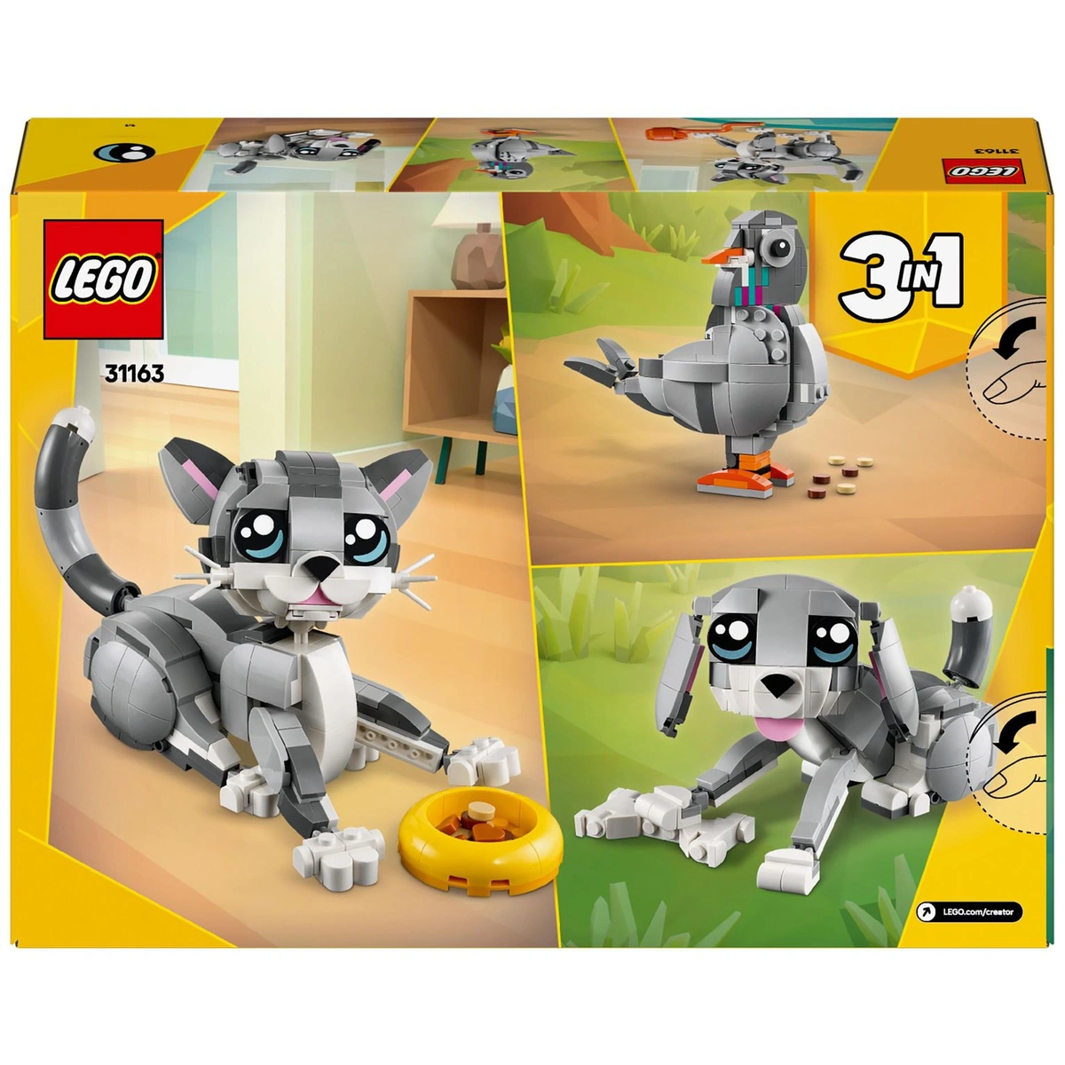 LEGO Creator 3in1 Playful Cat Figure, Toy Animal Set 31163