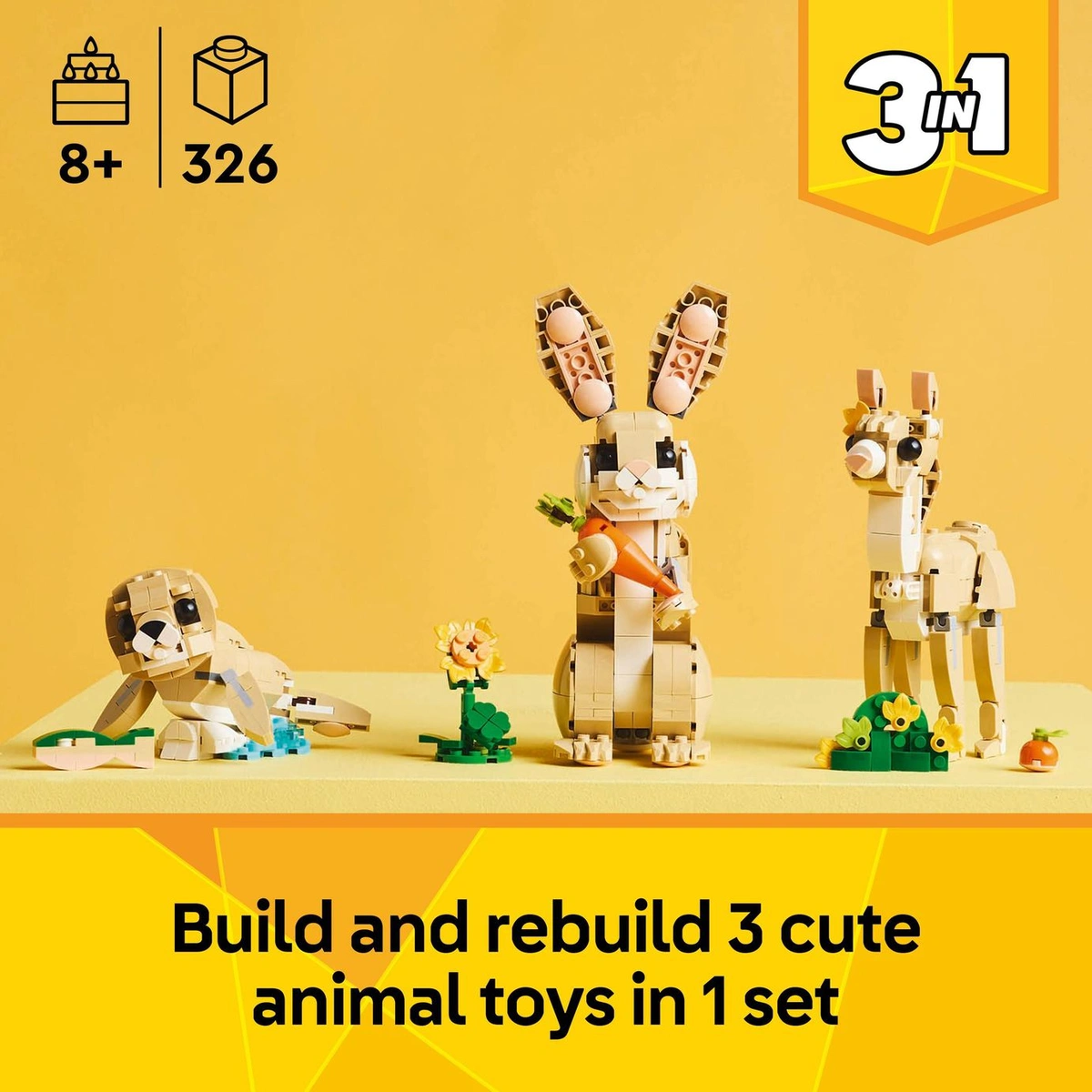 LEGO Creator 3in1 Cute Bunny Toy, Animal Figure Set 31162