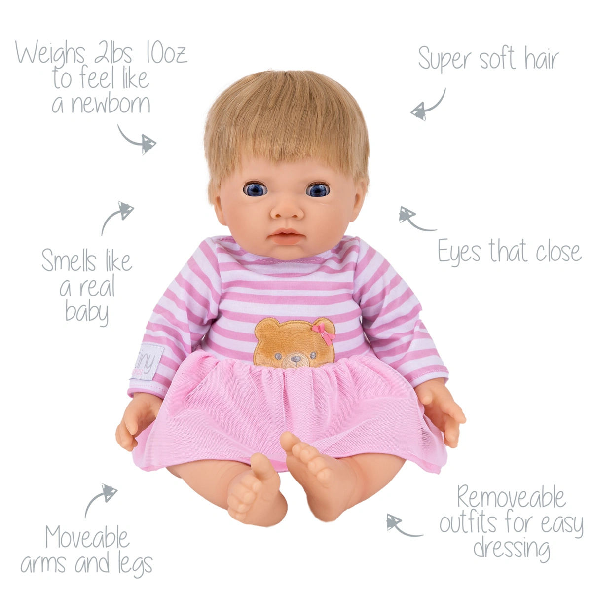 Tiny Treasures Teddy Gift Set -44cm Baby Doll
