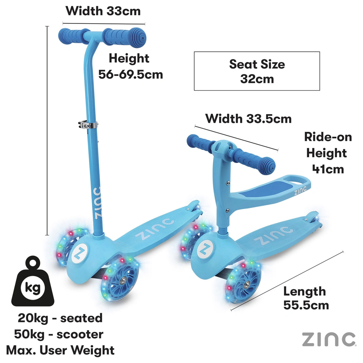 Zinc My First 3-in-1 Kids Light Up 3 Wheel Scooter - Blue