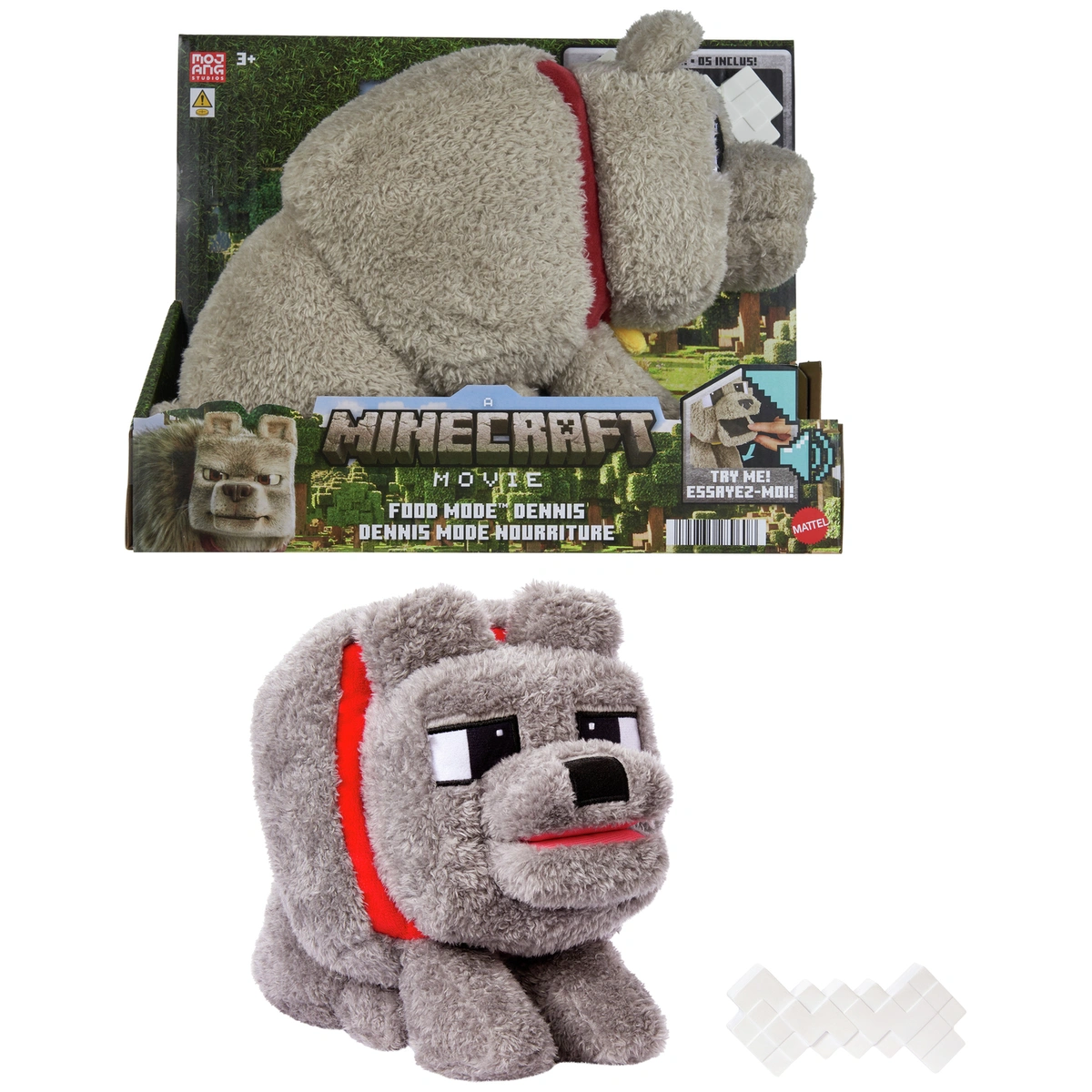 Minecraft Movie Dennis Plush Interactive Toy & Bone