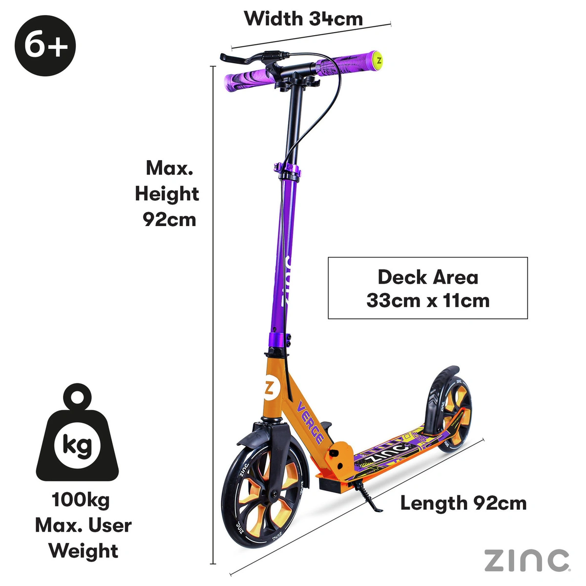 Zinc Verge Pro Kids Folding Incline Scooter - Purple/Orange