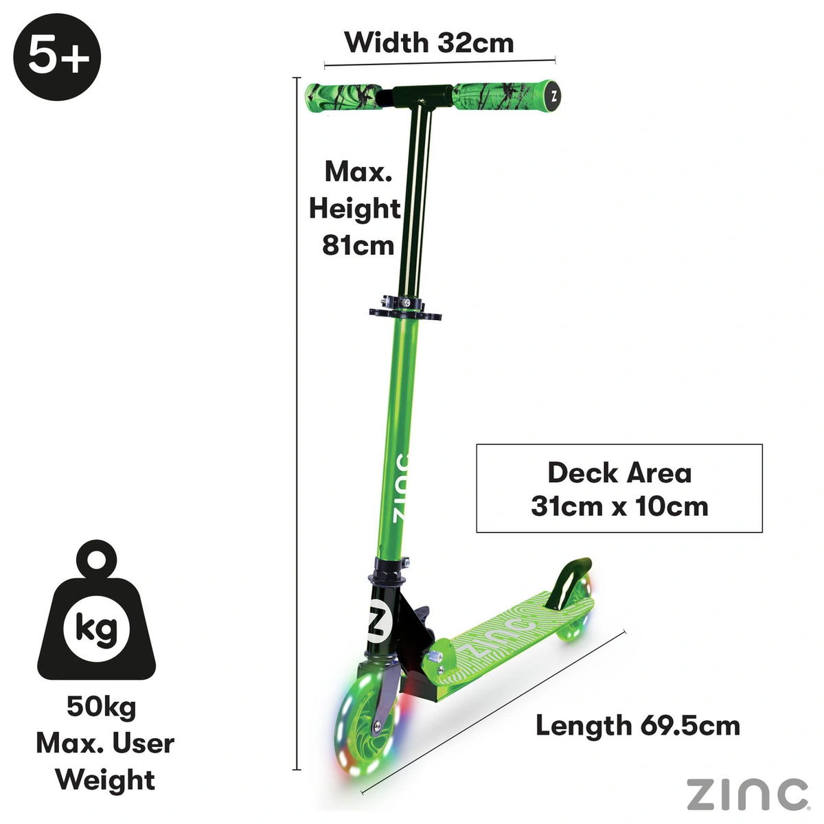 Zinc Identity Kids Folding Incline Scooter - Green