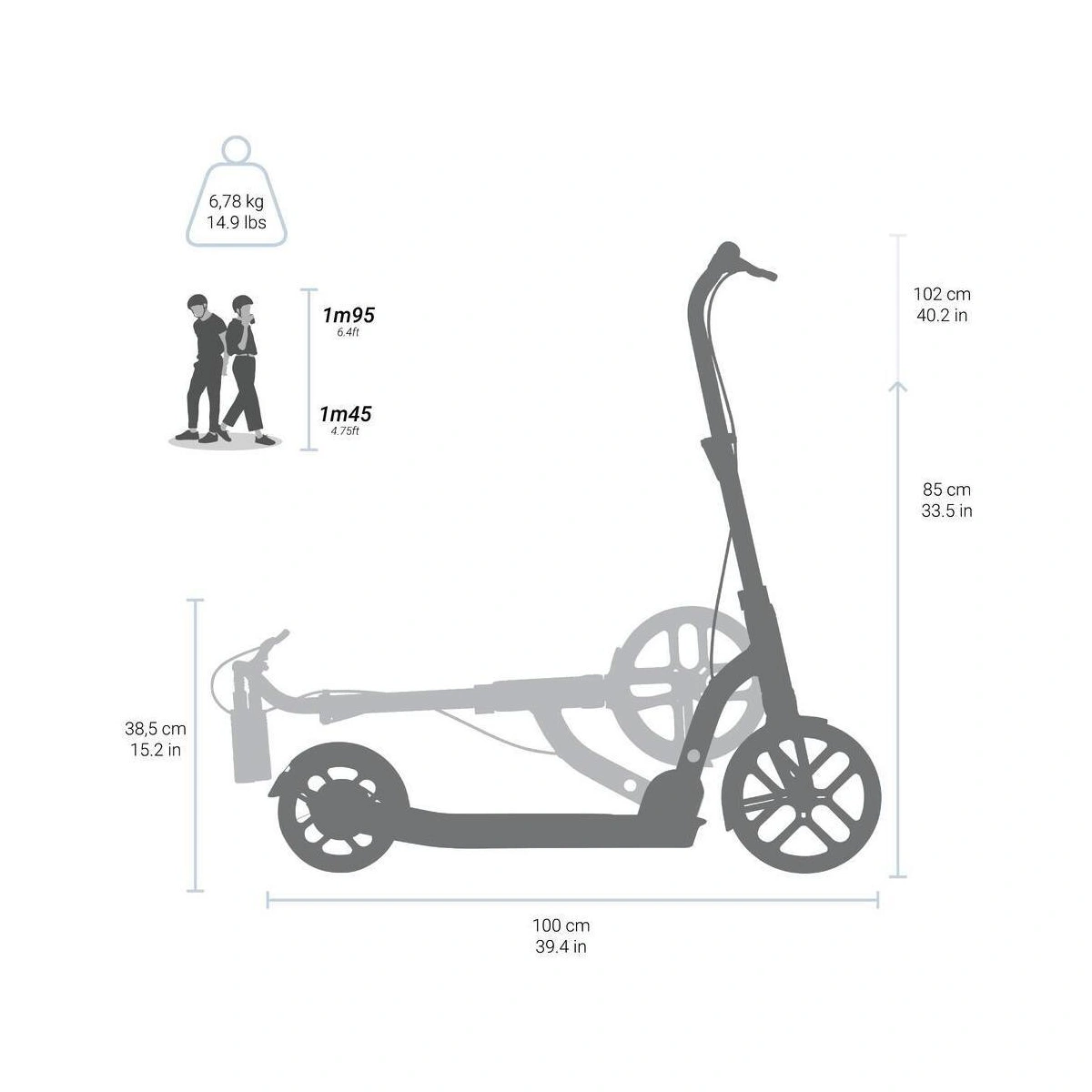 Decathlon Ride 500 Adult Foldable Inline Scooter - Blue